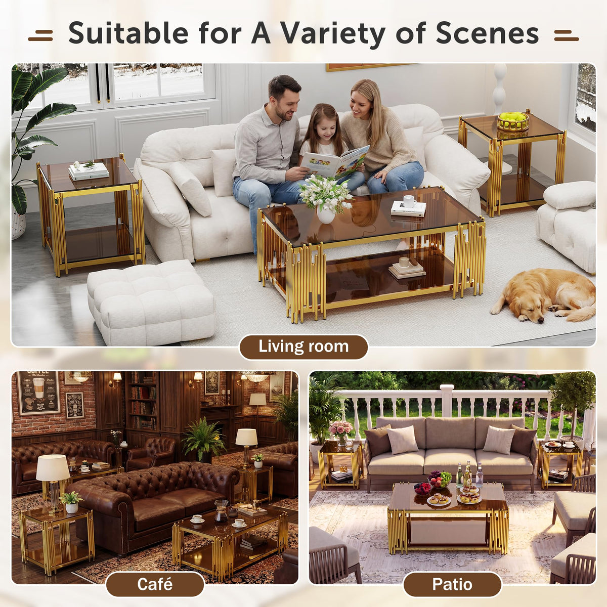 Gold Square Glass End Table, Set of 2 O2708