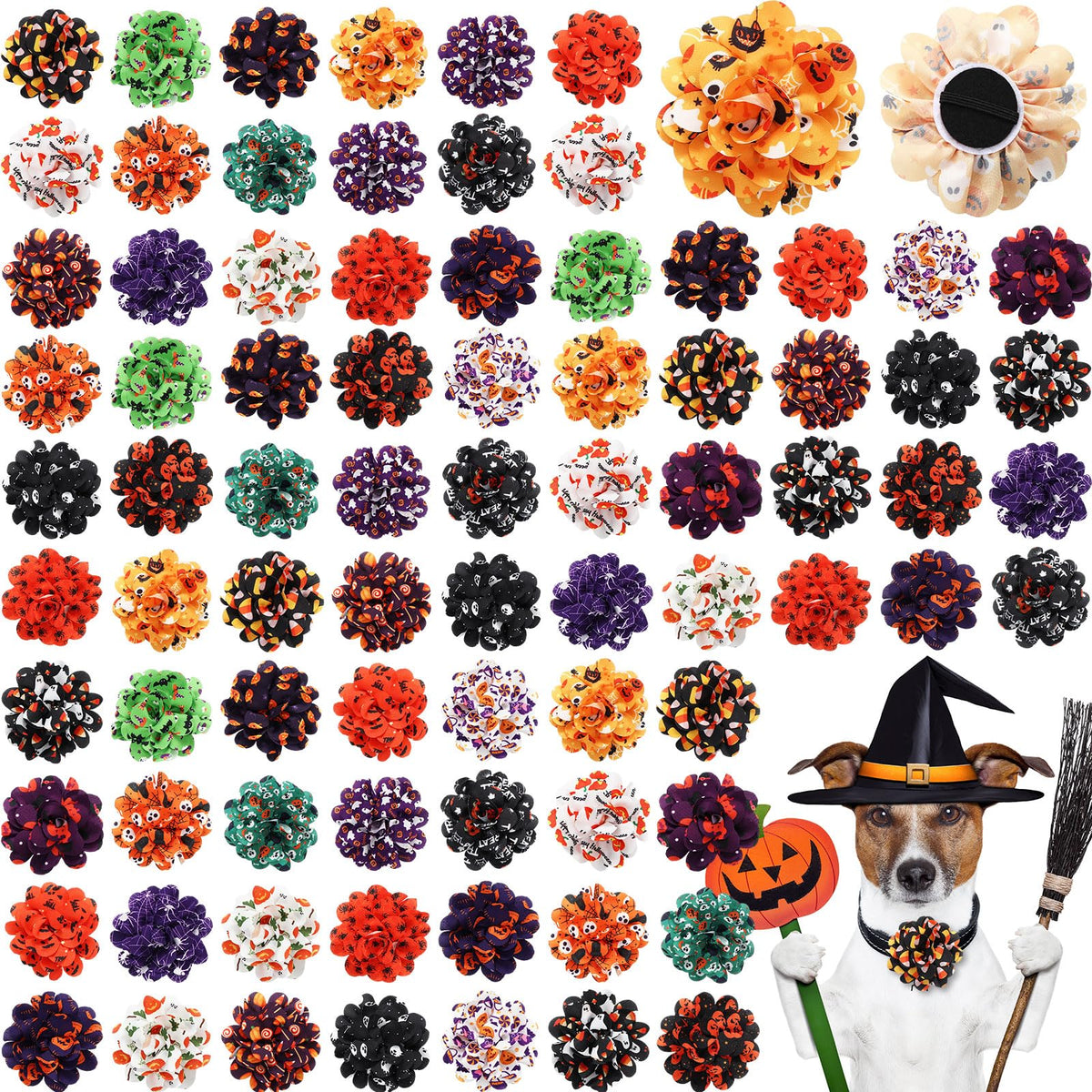 80 Pcs Halloween Dog Collar Flowers Bulk M8799