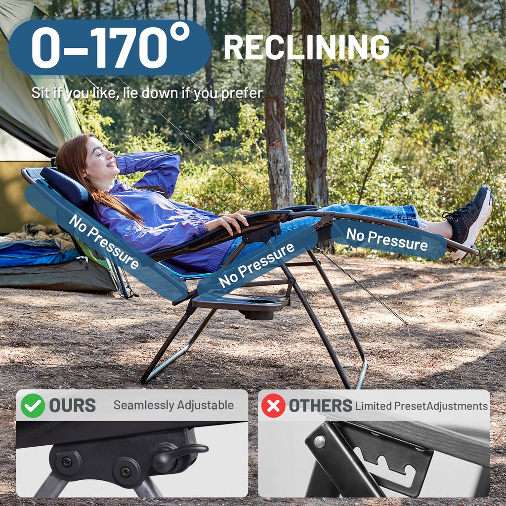 Oversized Zero Gravity Reclining Chair with Side Table, Blue 2 Pack E939