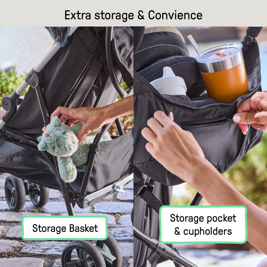 Lightweight Compact Fold Stroller with Canopy and Recline, Slate Grey F4672
