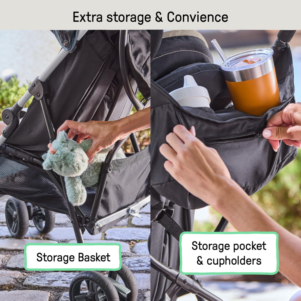 Lightweight Compact Fold Stroller with Canopy and Recline, Slate Grey F4672