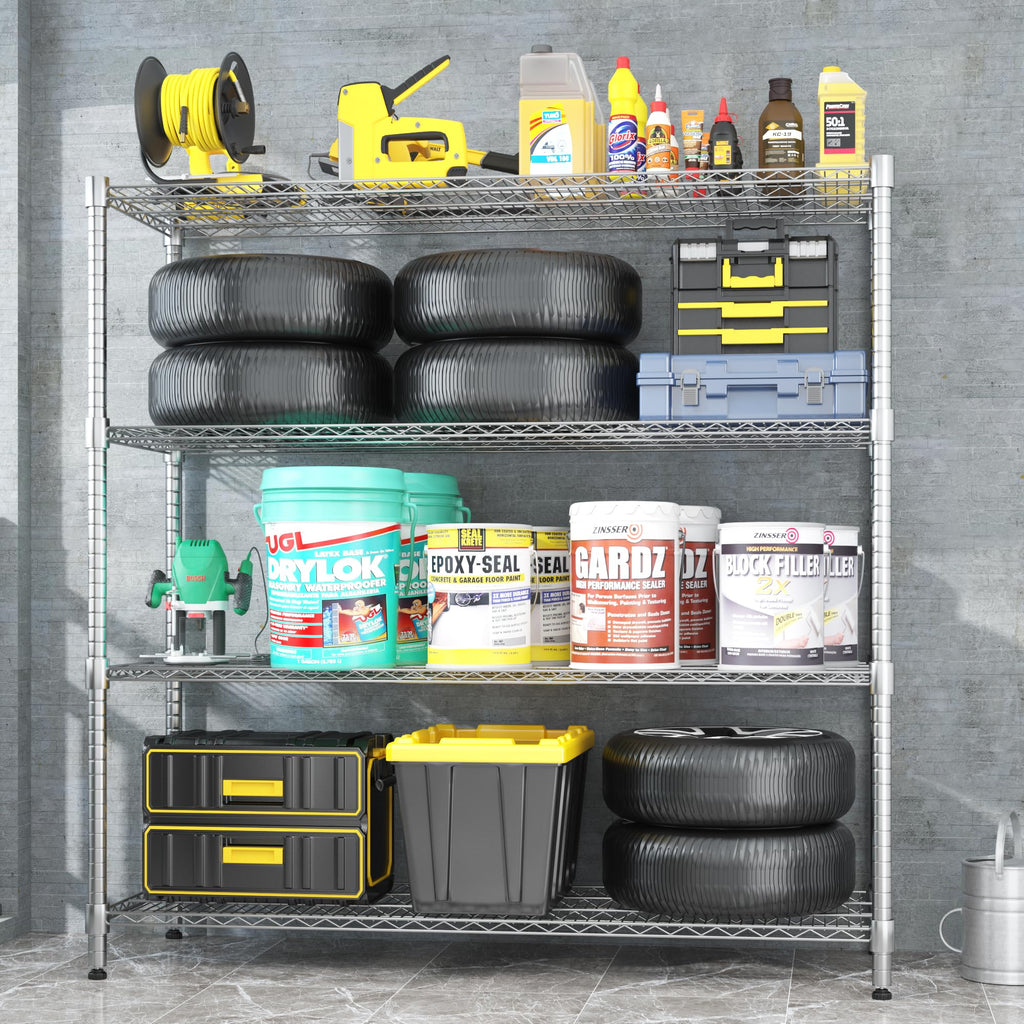 4-Tier Heavy Duty Metal Shelves with Wheels L9502