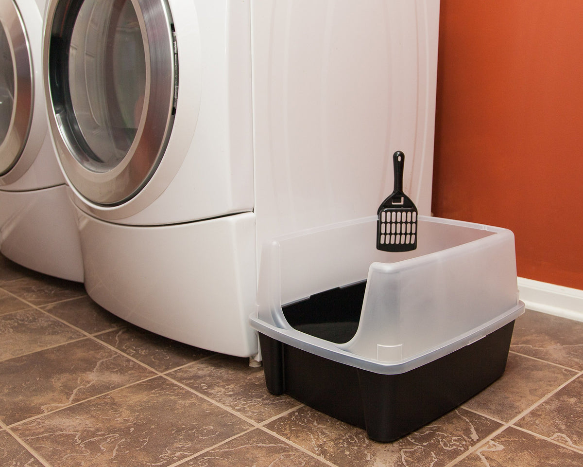 High Sided Cat Litter Box with Scatter Shield, Black R223439