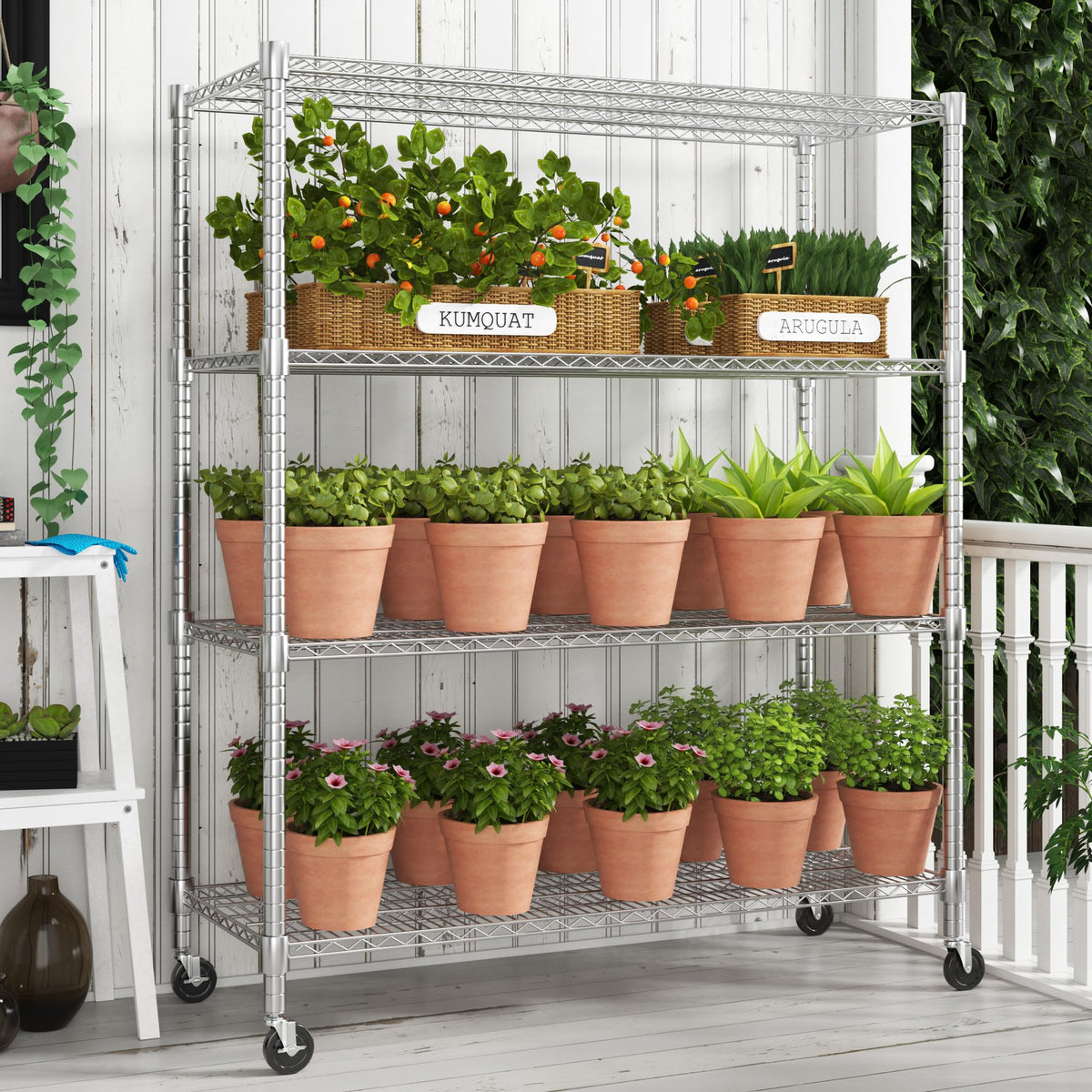 4-Tier Heavy Duty Metal Shelves with Wheels L9502