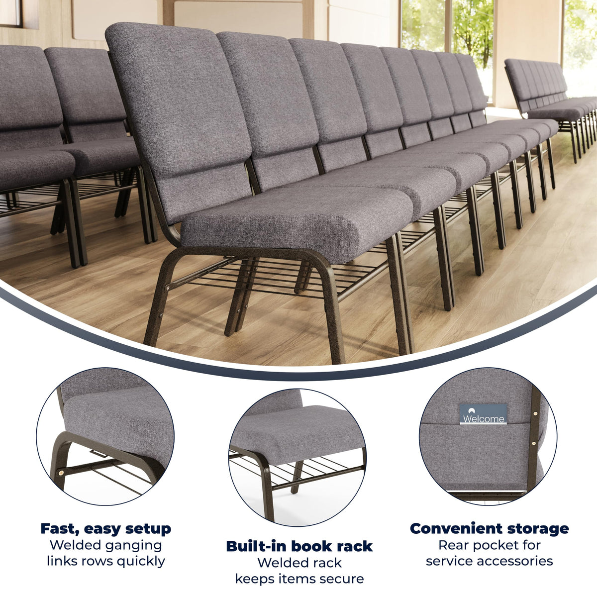 Gray Fabric Church Chair M546