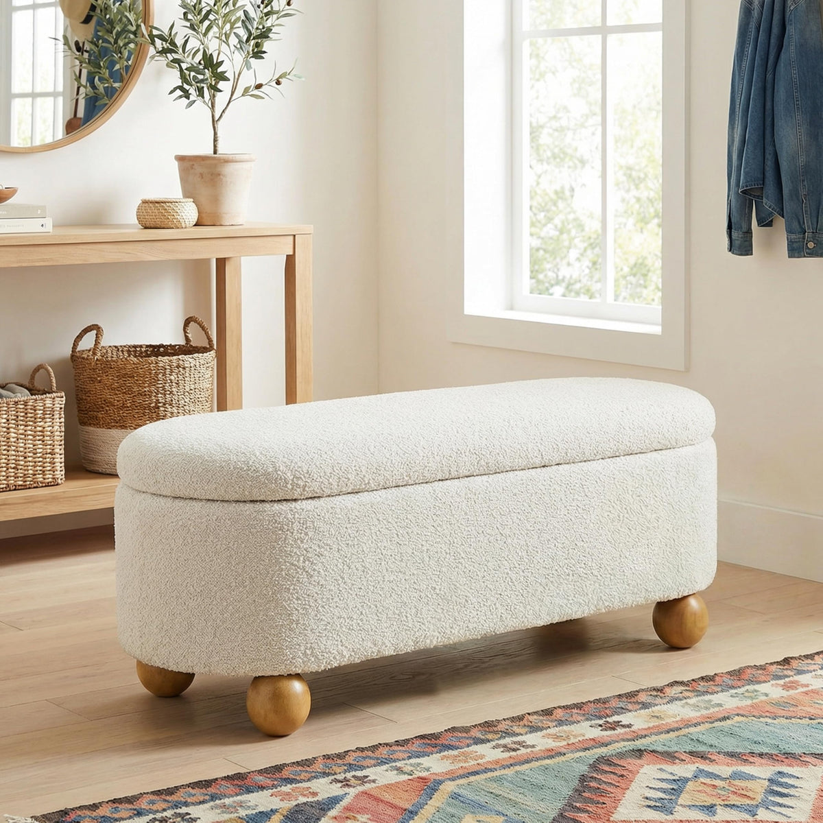 44.8" Beige Storage Ottoman Bench with Hinge G7647