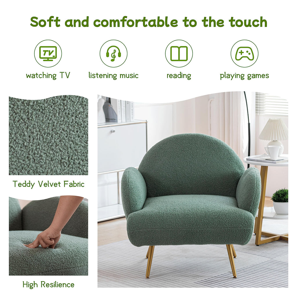 Green Sherpa Accent Chair Set of 2 with Gold Legs T1685
