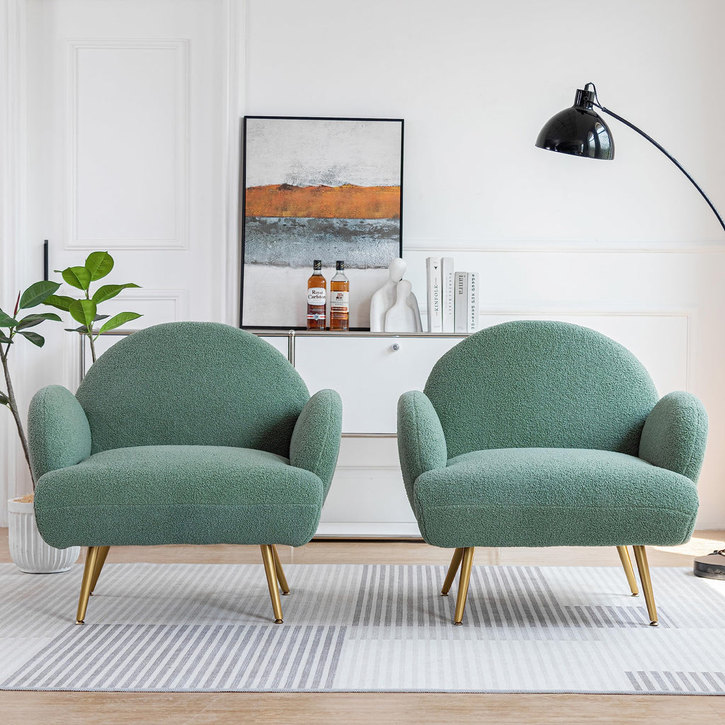 Green Sherpa Accent Chair Set of 2 with Gold Legs T1685
