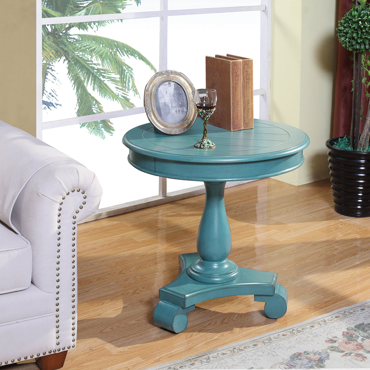 Round Wood Pedestal Side Table Z500