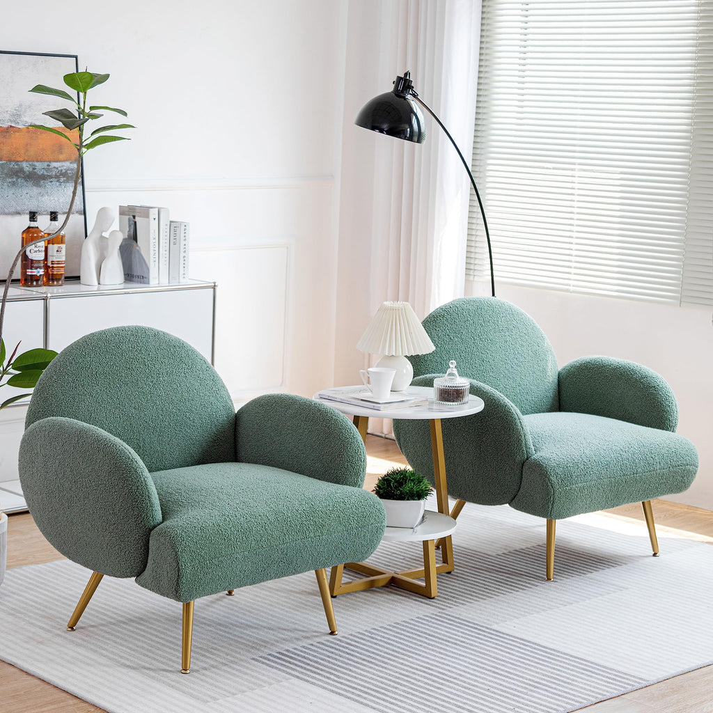 Green Sherpa Accent Chair Set of 2 with Gold Legs T1685