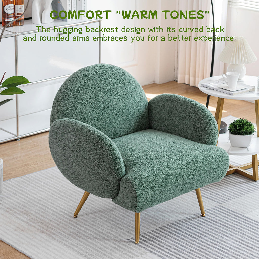 Green Sherpa Accent Chair Set of 2 with Gold Legs T1685